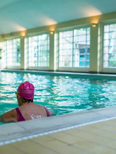 Guest in swimming pool at Middlethorpe Spa Guest in swimming pool at Middlethorpe Spa