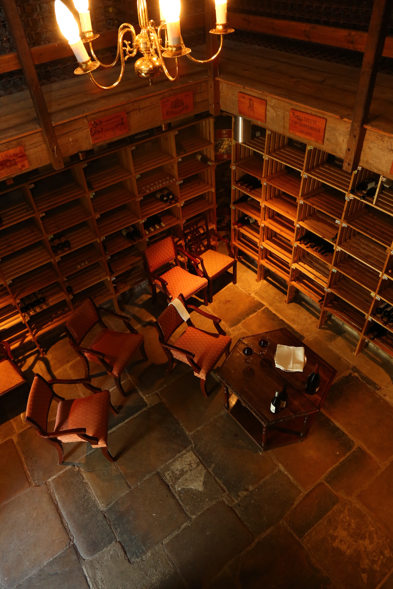 Birdseye view of wine cellar in dovecote at Middlethorpe Hall